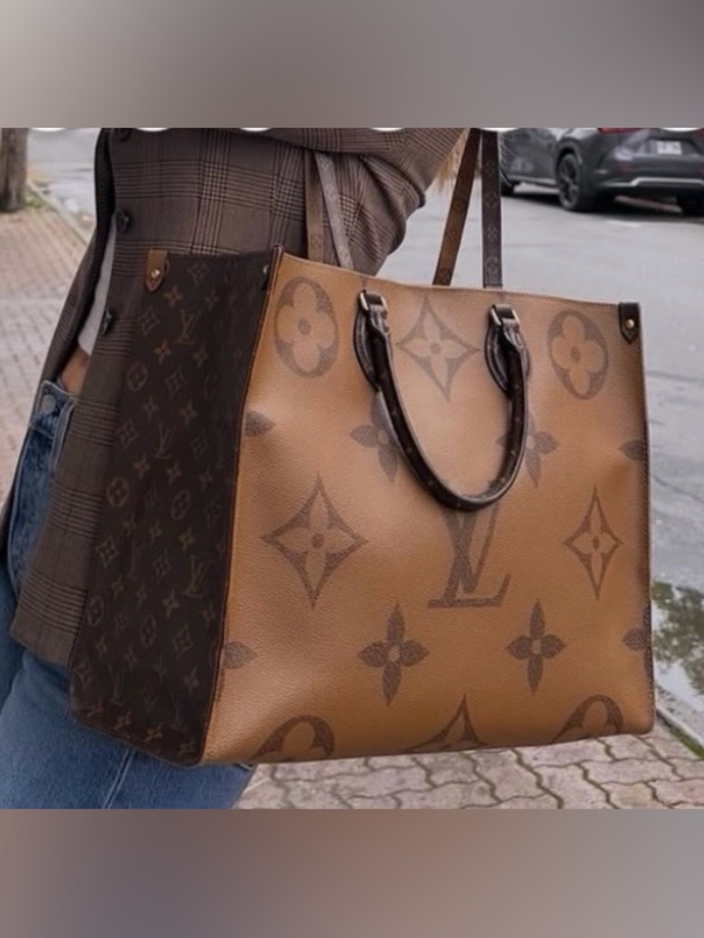 Louis Vuitton on the go GM - Tan and Dark Brown Monogram Tote